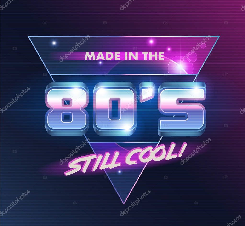 Vector emblem. The 80's are back! 80's style illustration.