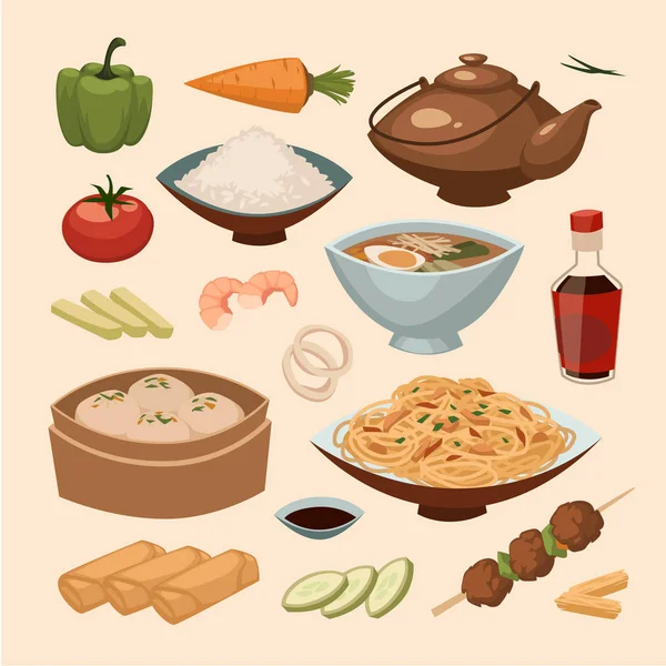 中国の食糧 オブジェクト セット — ストックベクタ