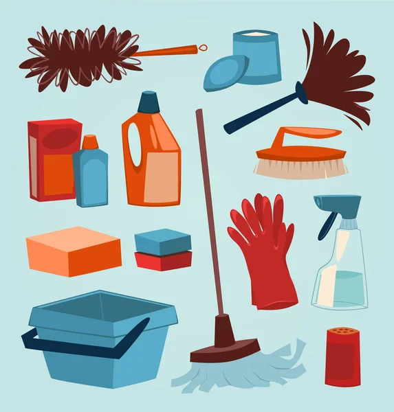 Εργαλεία Καθαρισμού Οικιακή Σειρά Εικονογράφηση Διάνυσμα — Διανυσματικό Αρχείο