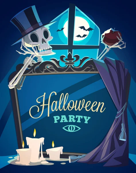 Hátborzongató Csontváz Halloween Card Poster Vektoros Illusztráció — Stock Vector
