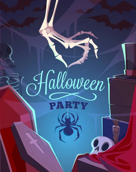 Strašidelné Kostry Ruky Halloween Card Poster Vektorové Ilustrace — Stockový vektor