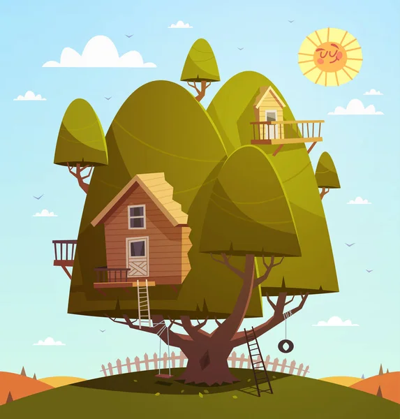 Tree House Barnen Bakgrund Vektorillustration — Stock vektor