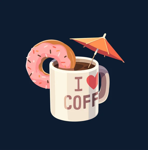 Tasse Café Avec Parapluie Illustration Vectorielle Conceptuelle — Image vectorielle
