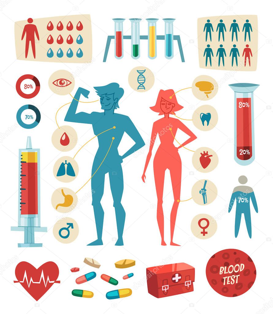 Medicine, health and healthcare. Infographic elements. Vector illustration.