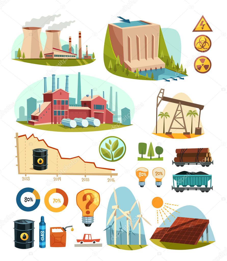 Energetics and natural resources. Infographic elements. Vector illustration.