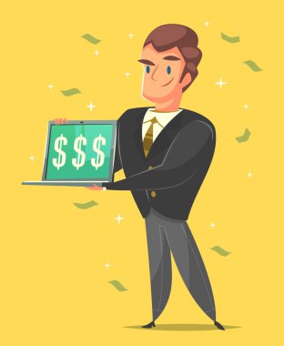 İşadamı ile bir takım elbise. Çizgi film tarzı karakteri. Vektör çizim.