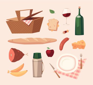 Piknik nesneler. Vektör çizim.
