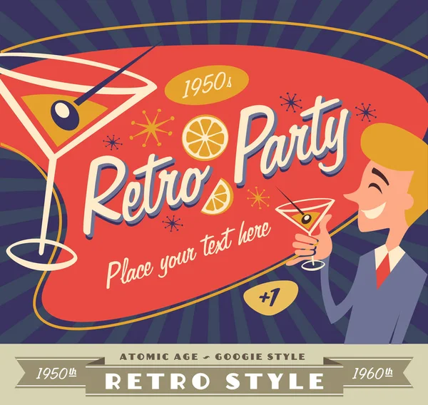 Retro Partido Cartel Vector — Archivo Imágenes Vectoriales