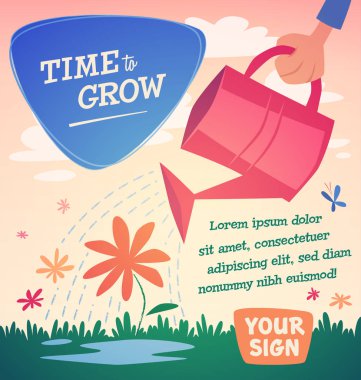 Çiçekleri suluyordum. Vektör çizim.