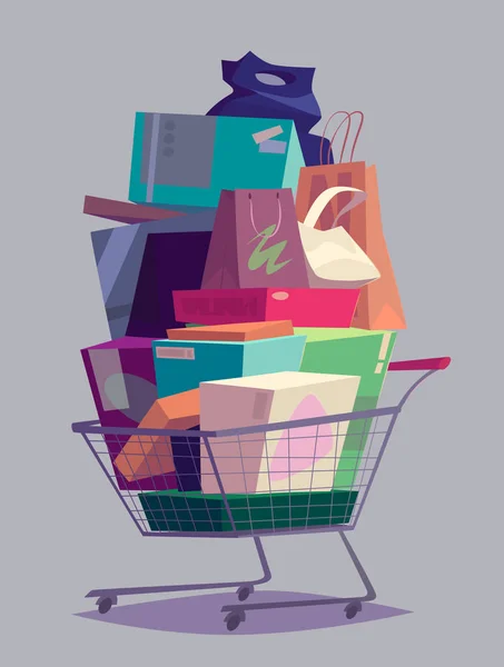 Big Full Shopping Cart Vector Illustration — Stock Vector