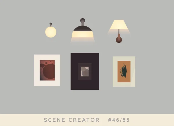 Lampes Graphiques Dans Les Cadres Objets Vectoriels Isolés Scène Ensemble — Image vectorielle