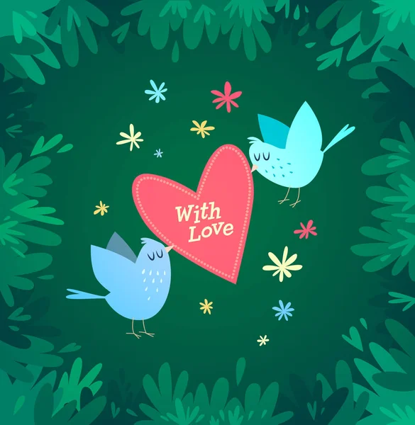 Los Pájaros Sostienen Corazón Ilustración Vectorial Tarjeta San Valentín — Archivo Imágenes Vectoriales