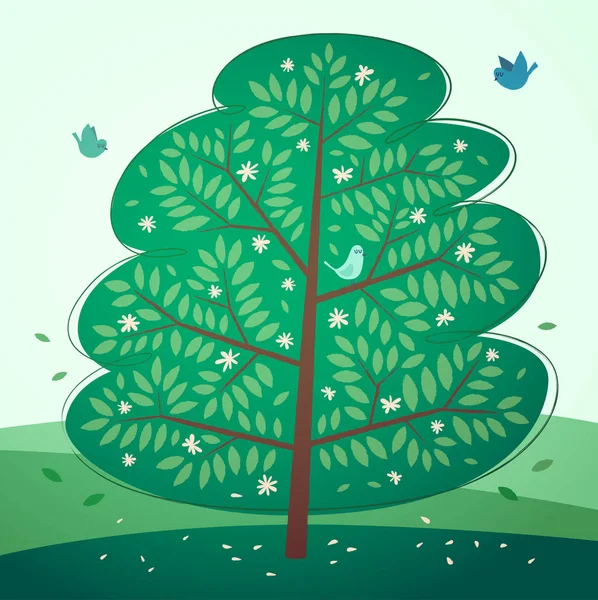 Großer Grüner Baum Vektorillustration — Stockvektor