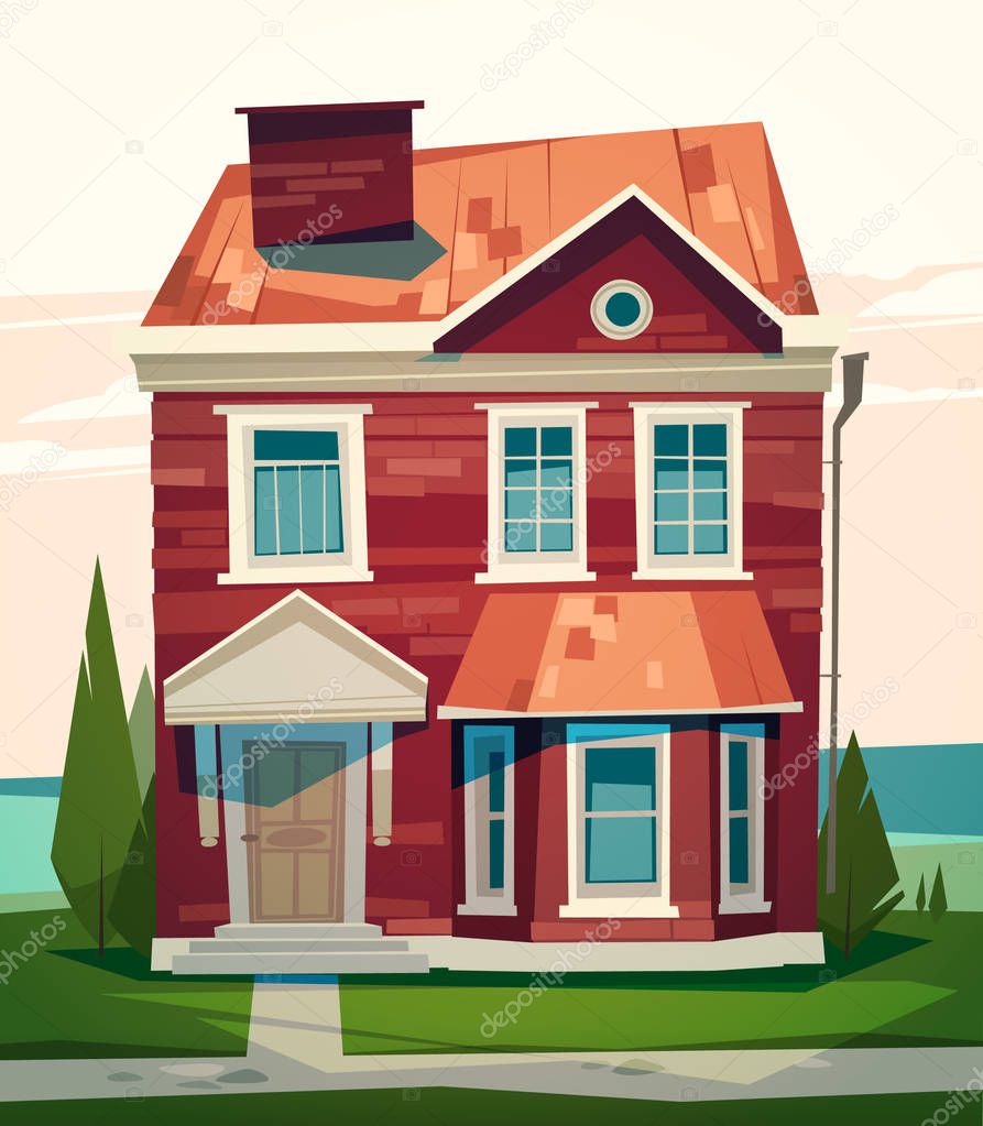 English house facade. Vector illustration.