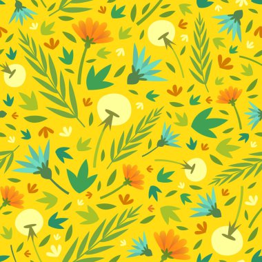 Bahar çiçekleri ile çiçek seamless modeli. Vektör çizim