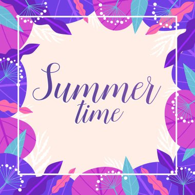 Yaz. Renkli kart çiçek elemanları ile. Vektör çizim.