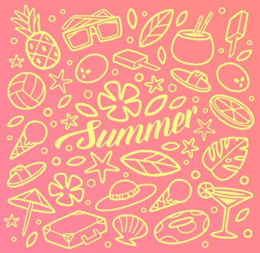 Yaz tatil arka plan. Satır nesneler. Vektör çizim