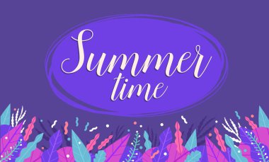 Yaz. Renkli kart çiçek elemanları ile. Vektör çizim.