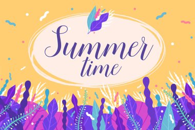 Yaz. Renkli kart çiçek elemanları ile. Vektör çizim.