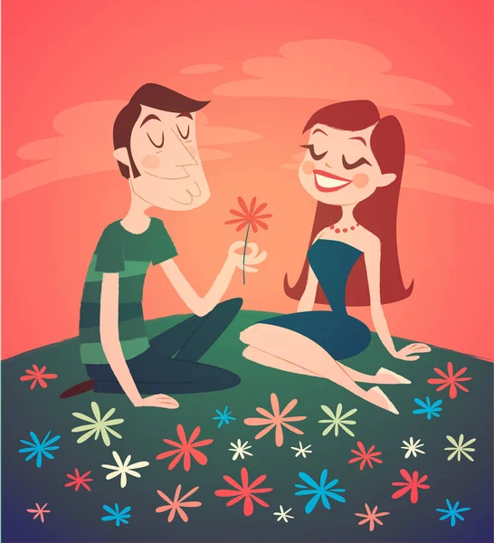 Encontro Romântico Ilustração Vetorial Cartão Dia Dos Namorados — Vetor de Stock