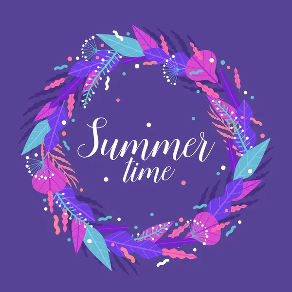 Hora Verão Cartão Colorido Com Elementos Florais Ilustração Vetorial —  Vetores de Stock