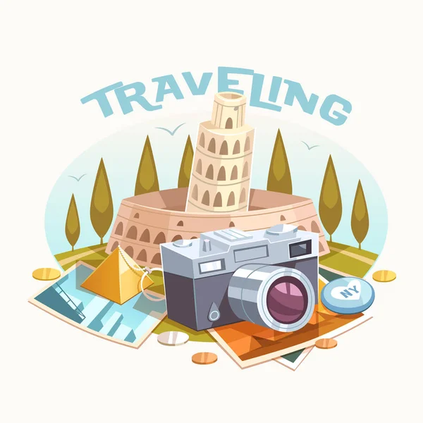 旅行和照相机 矢量插图 — 图库矢量图片