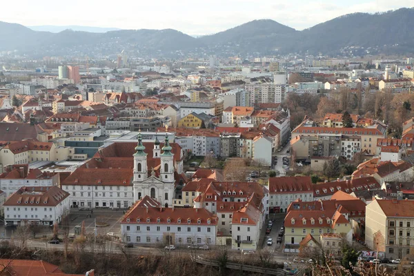 Austria Graz Vista Ciudad Desde Montaña Schlosberg — Foto de Stock