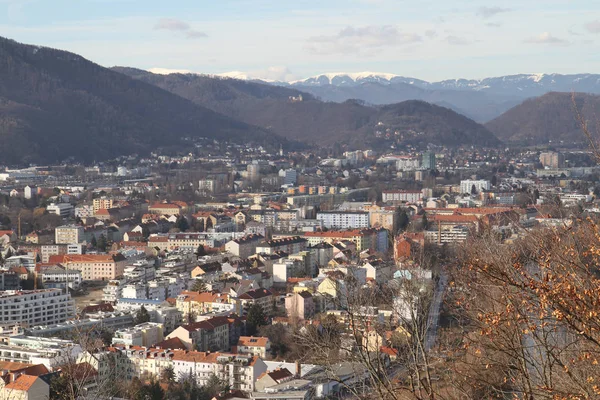 Austria Graz Vista Ciudad Desde Montaña Schlosberg — Foto de Stock