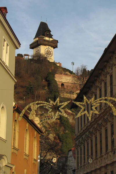 Austria Graz Vista Torre Del Reloj Monte Schlosberg — Foto de Stock