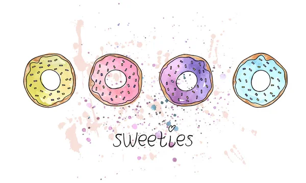 Ilustração Vetorial Elemento Impressão Donuts Vetoriais Bonitos Desenho Caneta Com —  Vetores de Stock