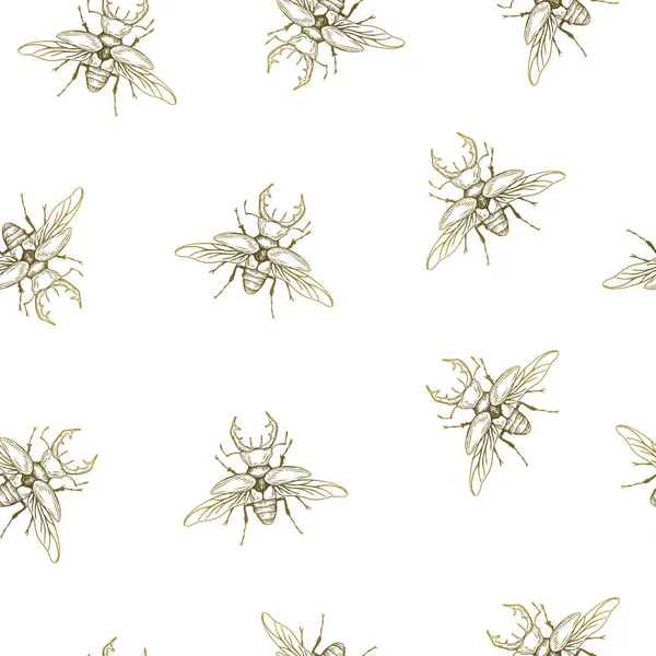 Vector Illustration Beetle Seamless Pattern Pen Style Vector Sketch Paper — Stock Vector