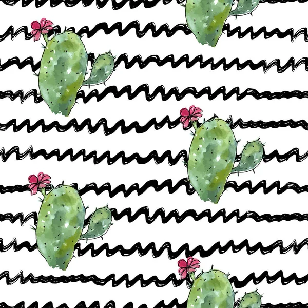 Ilustração Vetorial Cactus Desenho Caneta Com Fundo Estilo Aquarela Elemento — Vetor de Stock