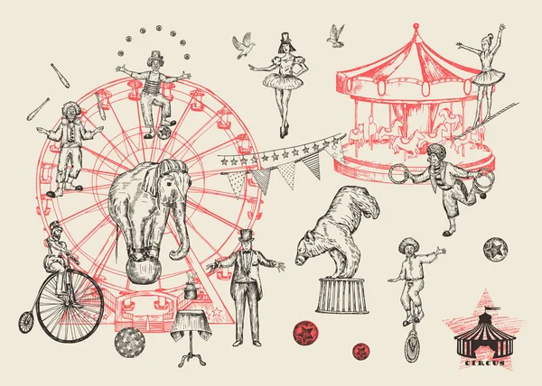 Ретро Цирковое Представление Представляет Собой Эскиз Векторной Иллюстрации Ручная Имитация — стоковый вектор