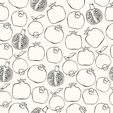Vektör çizim. Kalem tarzı çizgi kroki. Nar. Dikişsiz desen unsuru.
