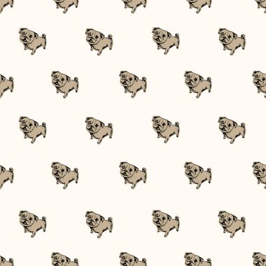 Vektör çizim. Pug köpek yavrusu çizilmiş kroki kalem. Vektör sorunsuz köpek desen.