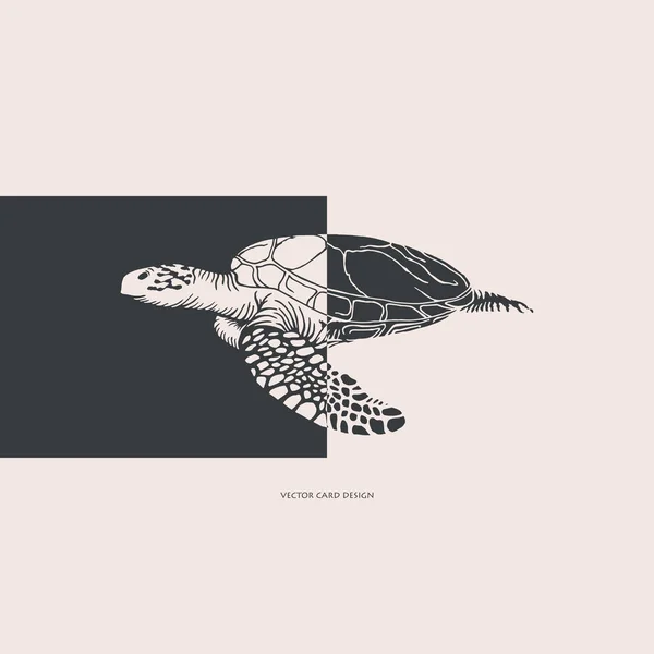 Vektorillustration Meeresschildkrötensilhouette Vektorkarte Cover Design — Stockvektor