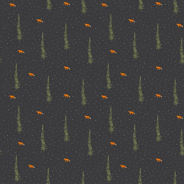 向量例证 冷杉树和狐狸剪影 无缝模式的元素 纸设计 纺织印花设计 — 图库矢量图片