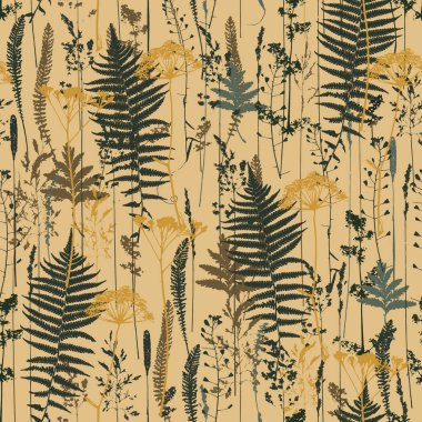 Vector silhouettes koleksiyonu. Alan çiçekler, otlar kümesi. Dikişsiz desen unsuru. Kağıt tasarımı.