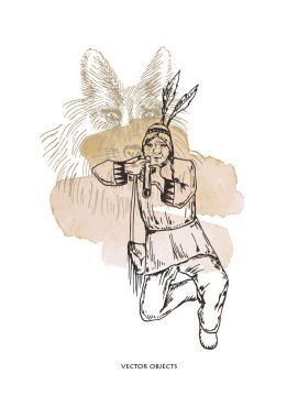 Vektör çizim. Hint. Adam Ava. Suluboya brushstroke çizim kalem stilini. Tasarım öğesi.