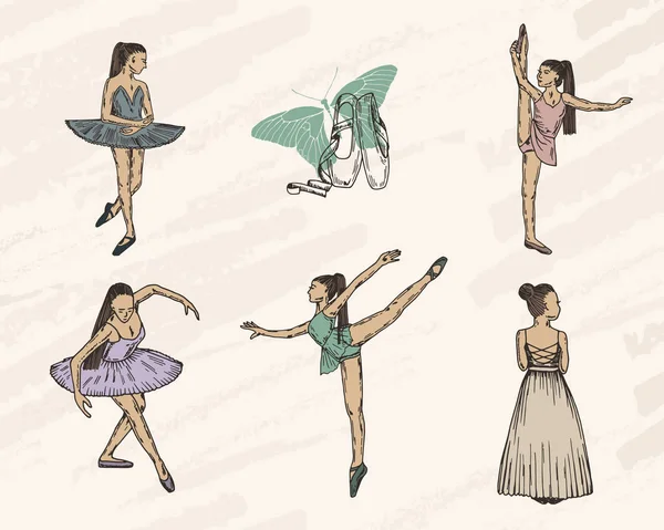 Dançarina Ballet Desenho Stile Vector Illustration Imitação Desenhada Mão Raparigas — Vetor de Stock