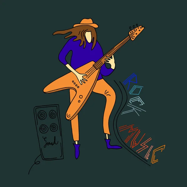 Ilustración Vectorial Músico Rock Hombre Tocando Guitarra Bosquejo Garabatos — Vector de stock