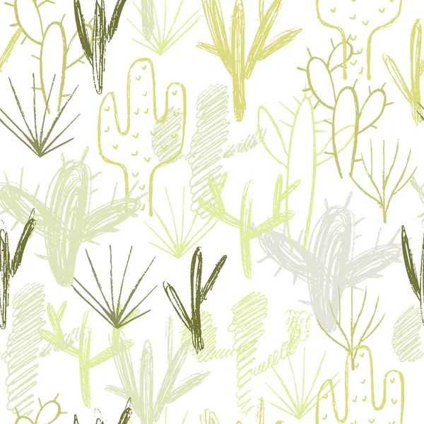 Vektorillustration Krita Cactus Formatuppsättningen Inslag Sömlösa Mönster — Stock vektor