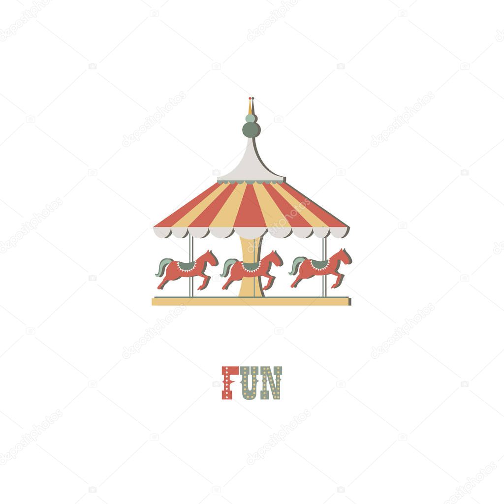 Carousel horse on white isolated background. Logotype illustration.