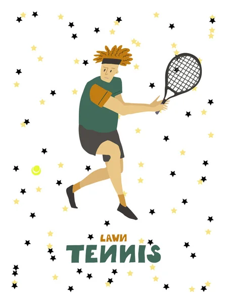 ラケットとボールを持つテニスプレーヤー男 — ストックベクタ