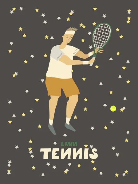 Giocatore di tennis uomo con racchetta e palla — Vettoriale Stock