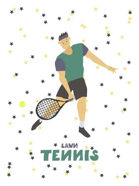 Ο παίκτης του τένις άνθρωπος με ρακέτα και μπάλα — Διανυσματικό Αρχείο
