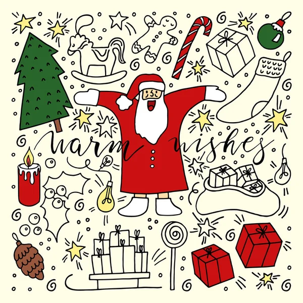 Doodle tarzı renk Noel kartı . Tatil havası — Stok Vektör