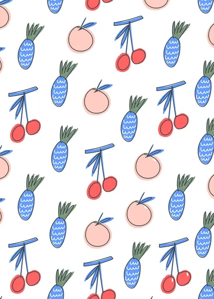 Carte postale avec impression. Fruits simplifiés avec des contours de stylo marqueur sur fond blanc — Image vectorielle