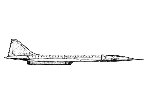 Illustrazione Disegnata Mano Vettoriale Del Trasporto Supersonico Stile Vintage Inciso — Vettoriale Stock