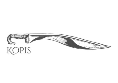 Kopis sword. Ancient Greek edged weapon, hoplite equipment. Vector hand drawn illustration in vintage engraved style. Isolated on white background. clipart
